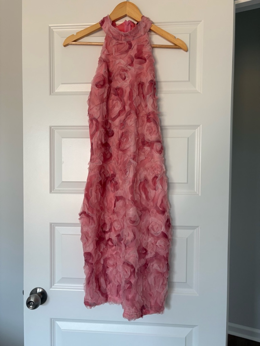 CHICME Pink Floral Textured Halter Dress Size Large